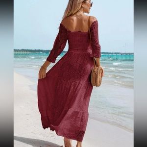Lace Off-Shoulder Ruffle Hem Dress